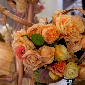 Bouquet de roses dans un panier sur un vélo - France  - collection de photos clin d'oeil, catégorie plantes